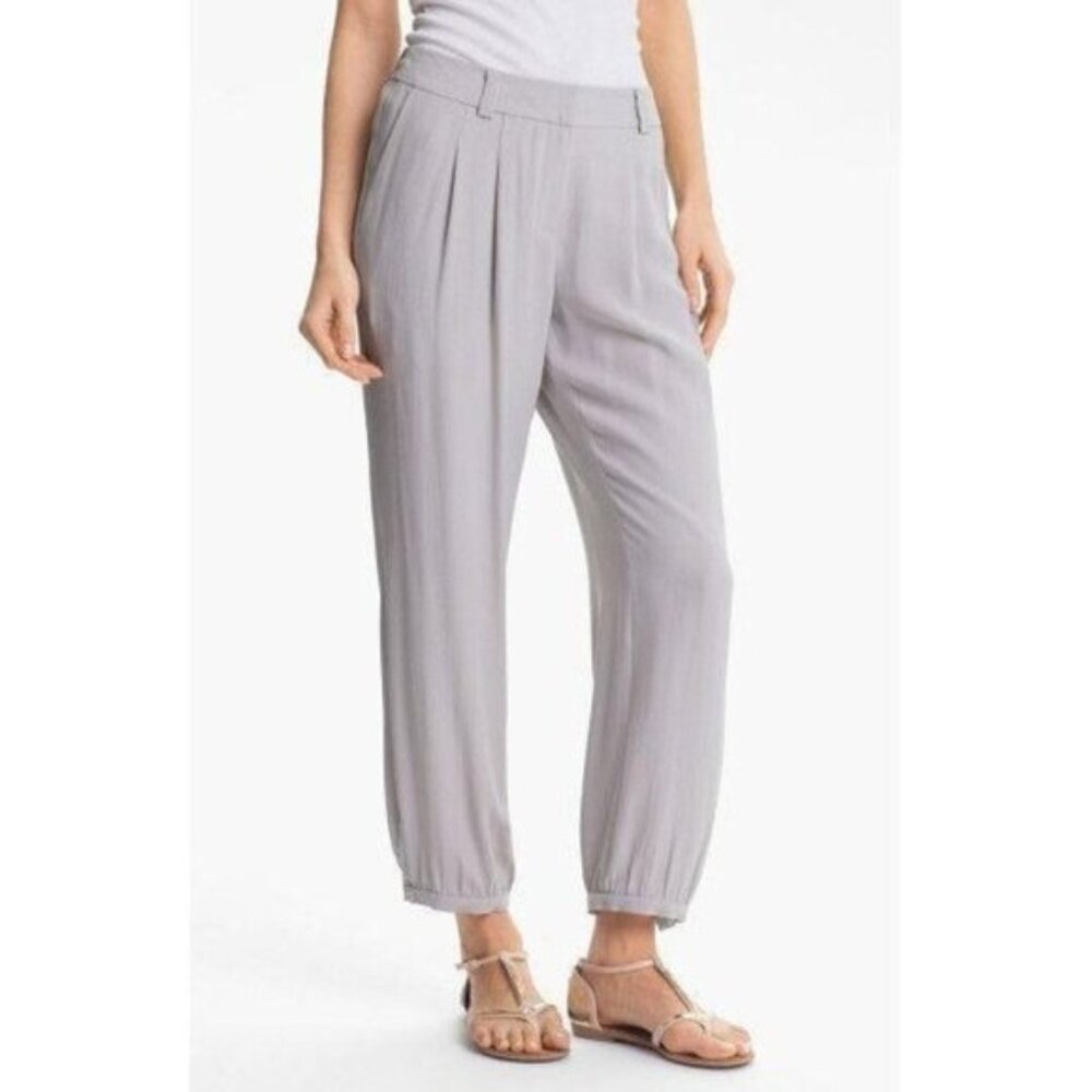 Eileen Fisher 100% Silk Light Grey Silver Tapered Leg Pants Women's Size XS